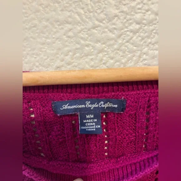 American Eagle Y2K Cable Knit Crewneck Sweater Fuchsia Purple Medium - Picture 5 of 11